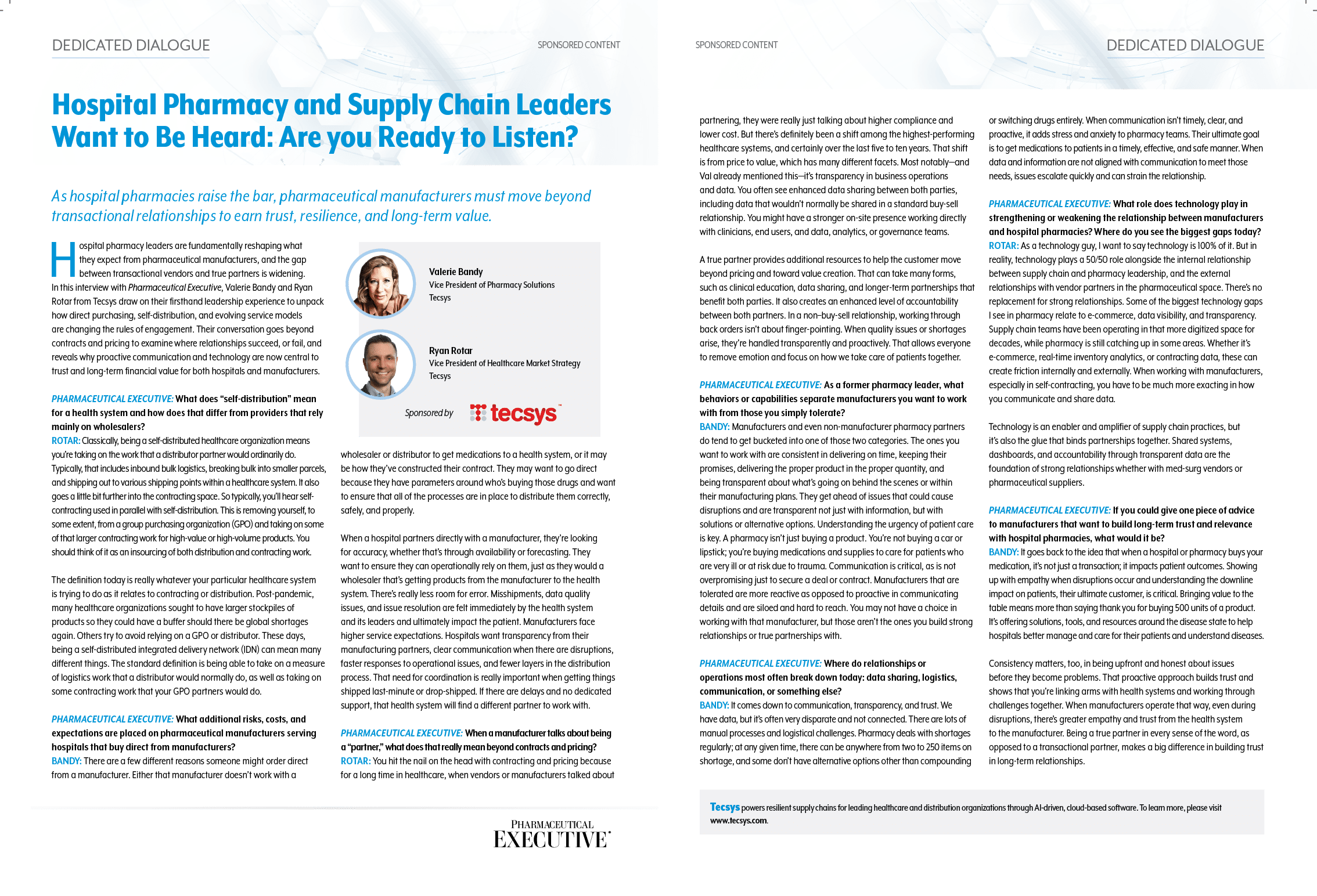 A magazine article discusses hospital pharmacy and supply chain leaders. AI generated content