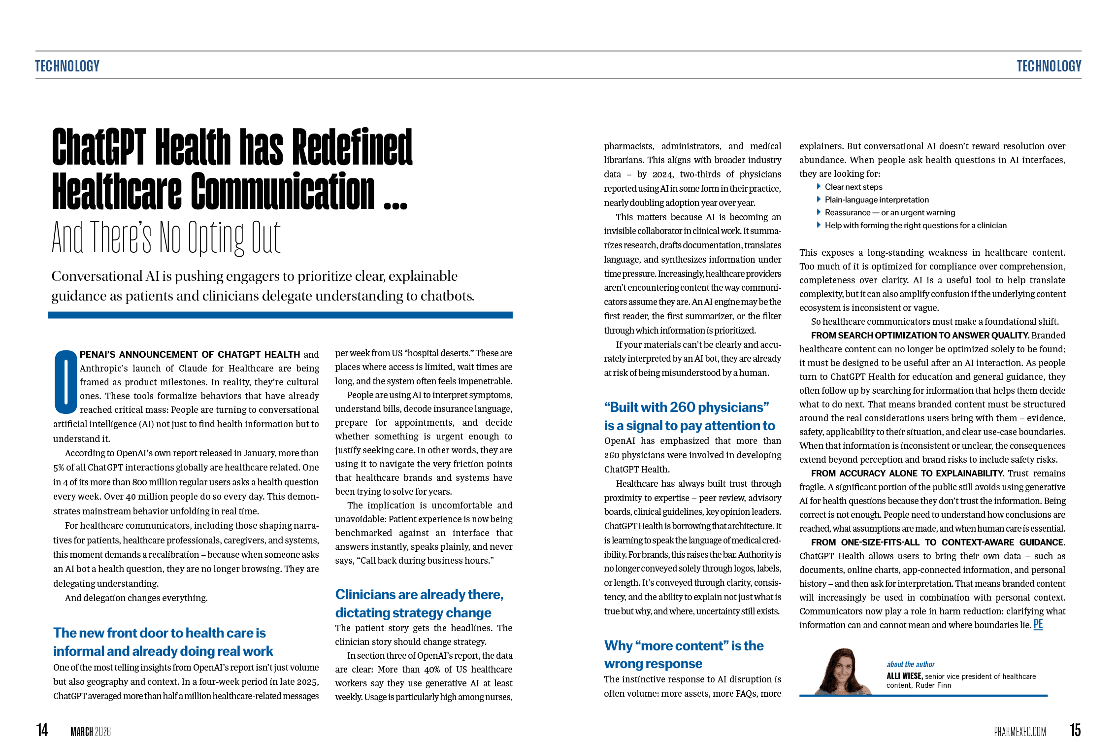 A magazine article discusses the benefits of healthcare education and how it can improve health outcomes. The article is accompanied by a photo of a woman, possibly a doctor, who is involved in healthcare education. AI generated content
