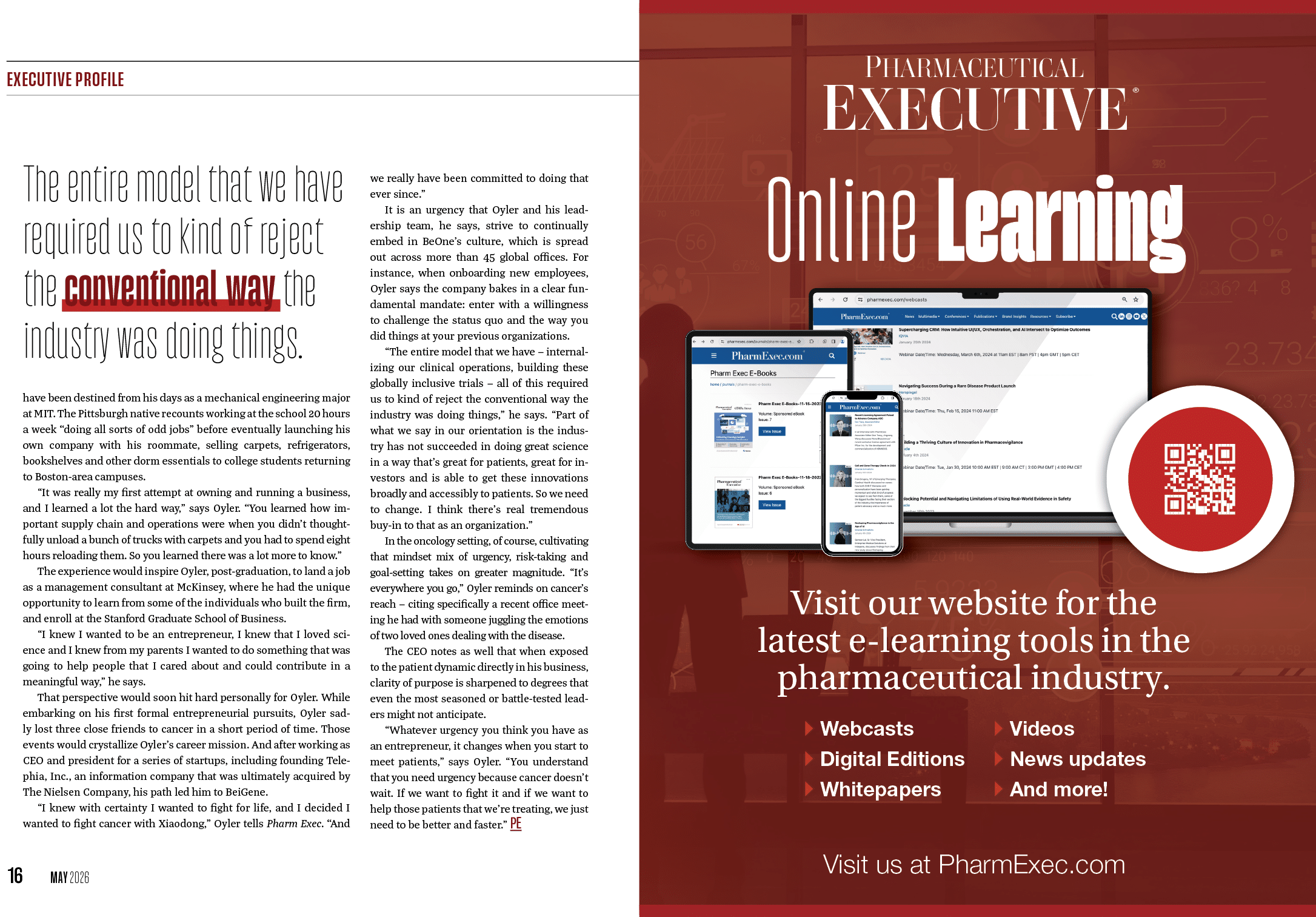 A magazine cover with the words “The Pharmaceutical Executive" on it. Description generated by AI