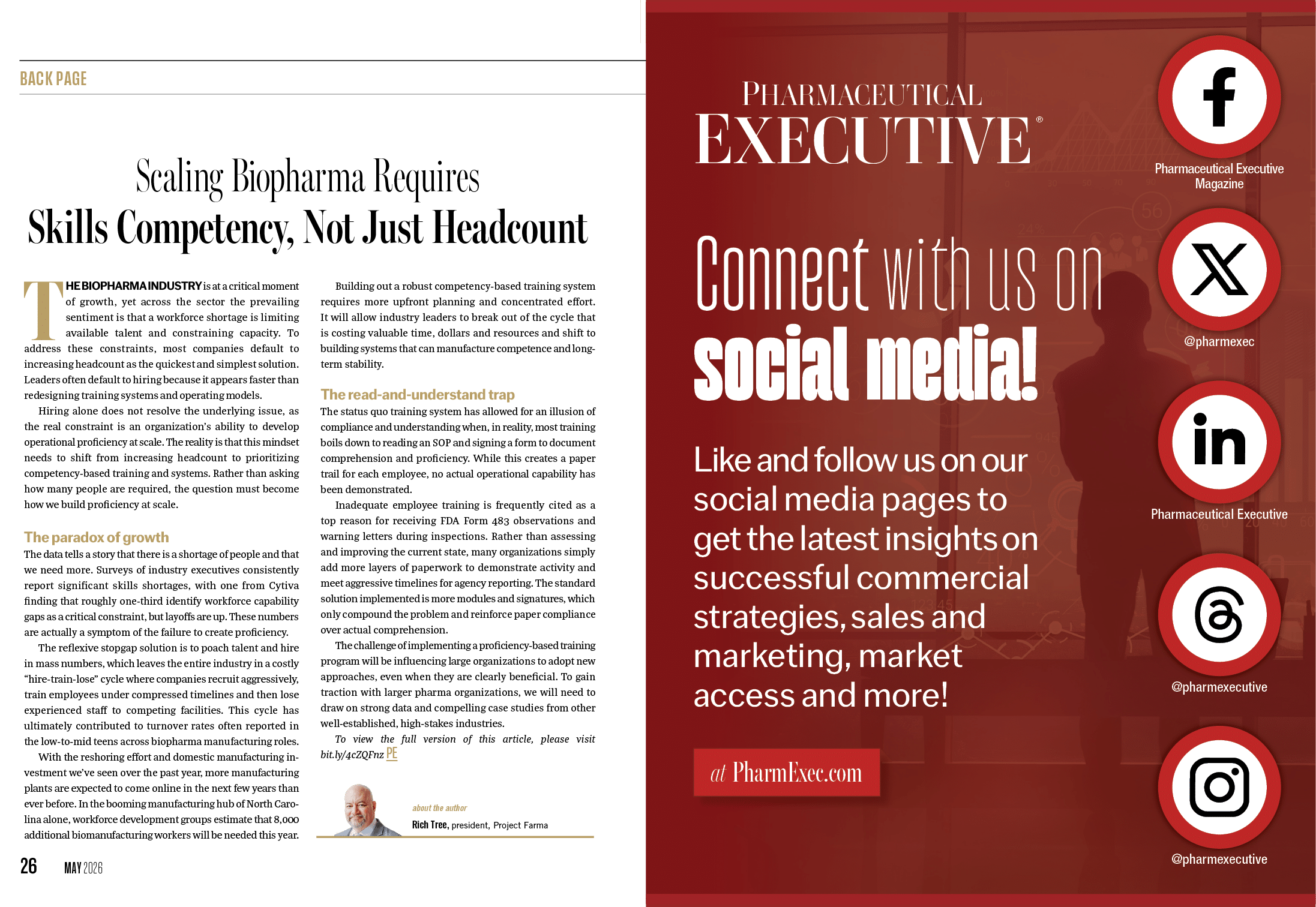 A red and white advertisement for Pharmaceutical Executive. Description generated by AI
